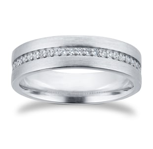 Goldsmiths Palladium 6mm 0.26ct Brilliant Cut Grain Set Diamond Flat Court Heavy Wedding Ring