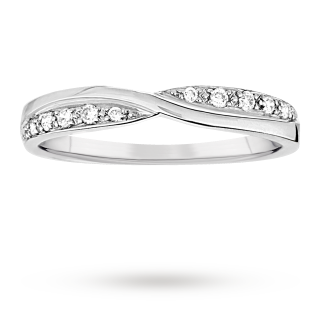 Goldsmiths Ladies 0.09 Total Carat Weight Diamond Set Kiss Wedding Ring In 18 Carat White Gold - Ring Size J