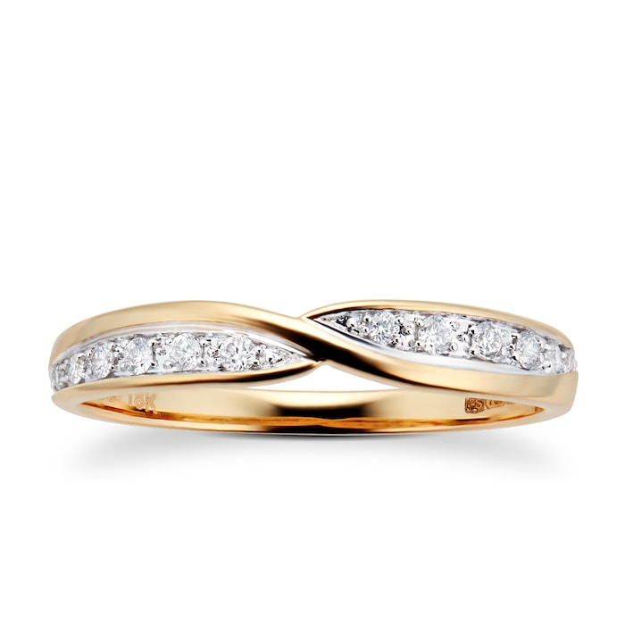 Goldsmiths Ladies 0.09 Total Carat Weight Diamond Set Kiss Wedding Ring In 18 Carat Yellow Gold