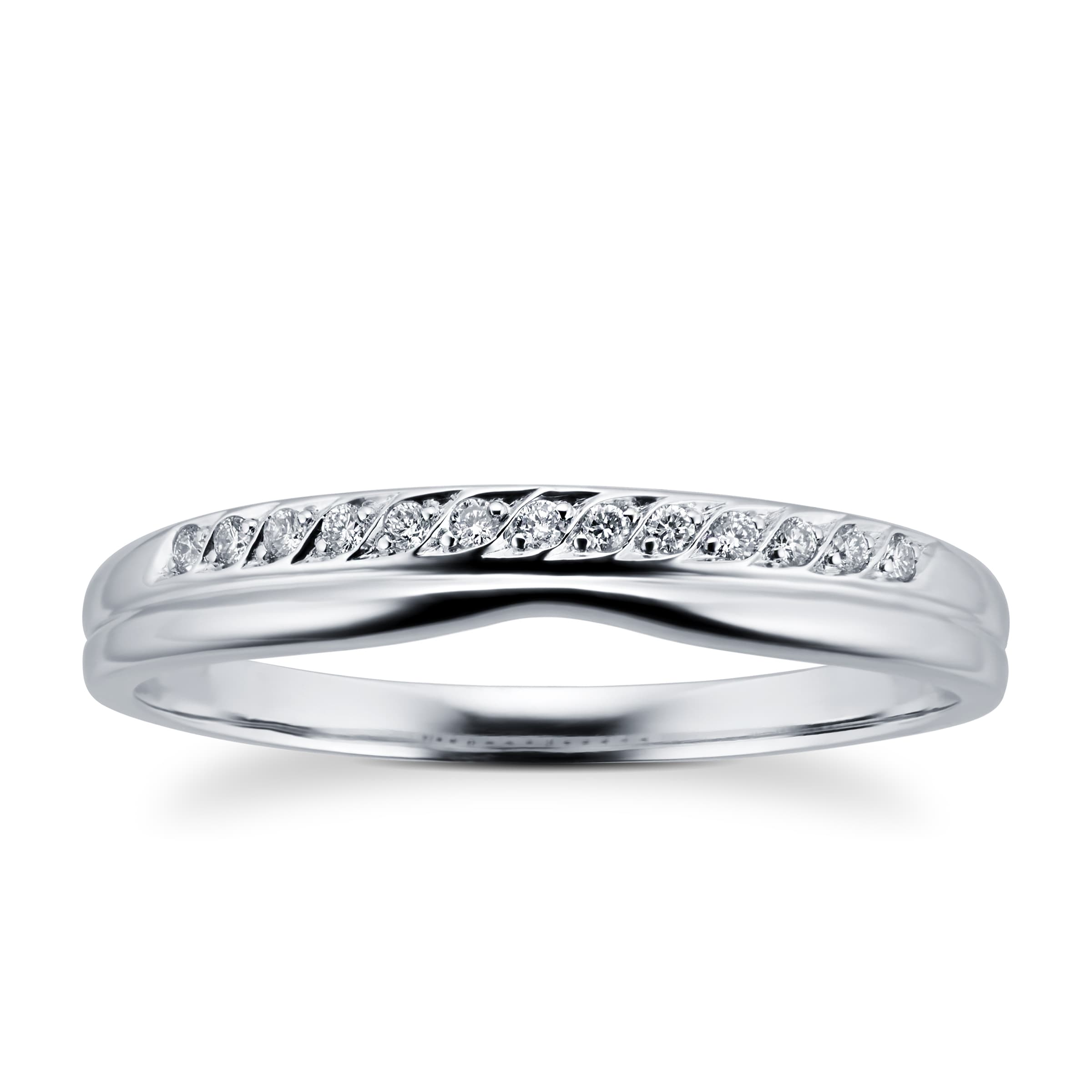 Ladies Diamond Set Shaped Wedding Ring In 18 Carat White Gold - Ring Size J