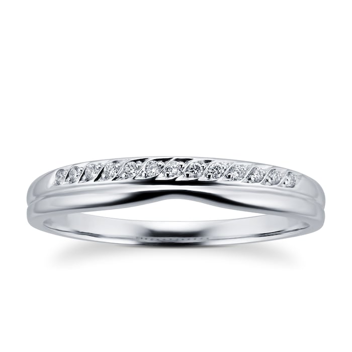 Goldsmiths Ladies Diamond Set Shaped Wedding Ring In 18 Carat White Gold - Ring Size J