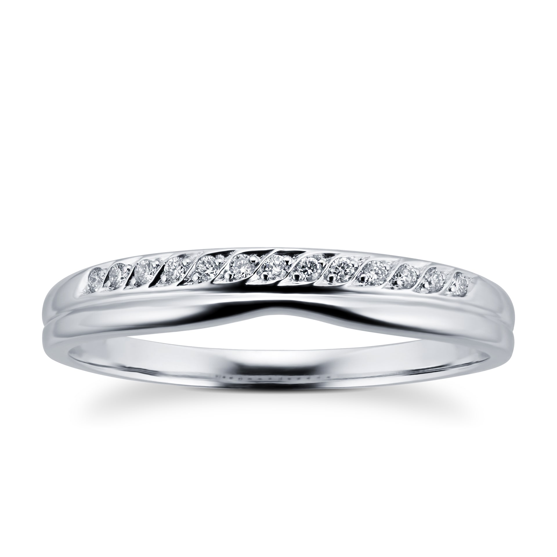 Goldsmiths Ladies Diamond Set Shaped Wedding Ring In 18 Carat White Gold Goldsmiths Ladies Diamond Set Shaped Wedding Ring In 18 Carat White Gold