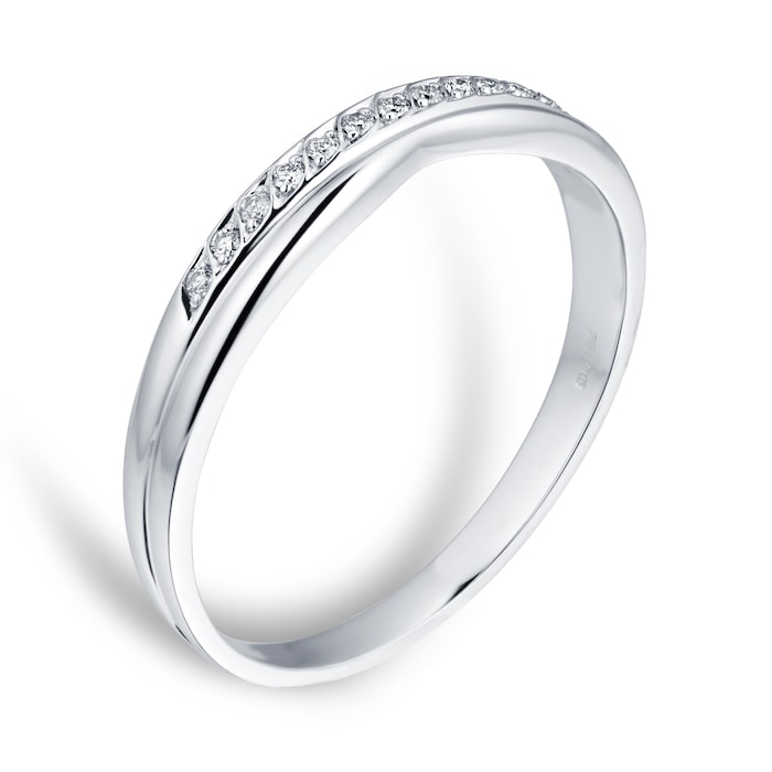 Goldsmiths Ladies Diamond Set Shaped Wedding Ring In 18 Carat White Gold