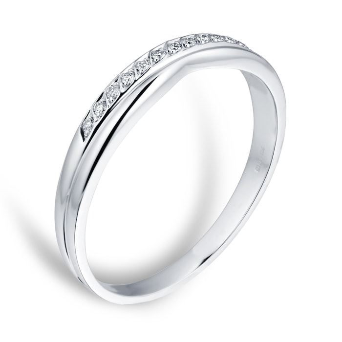 Goldsmiths Ladies Diamond Set Shaped Wedding Ring In 18 Carat White Gold - Ring Size M