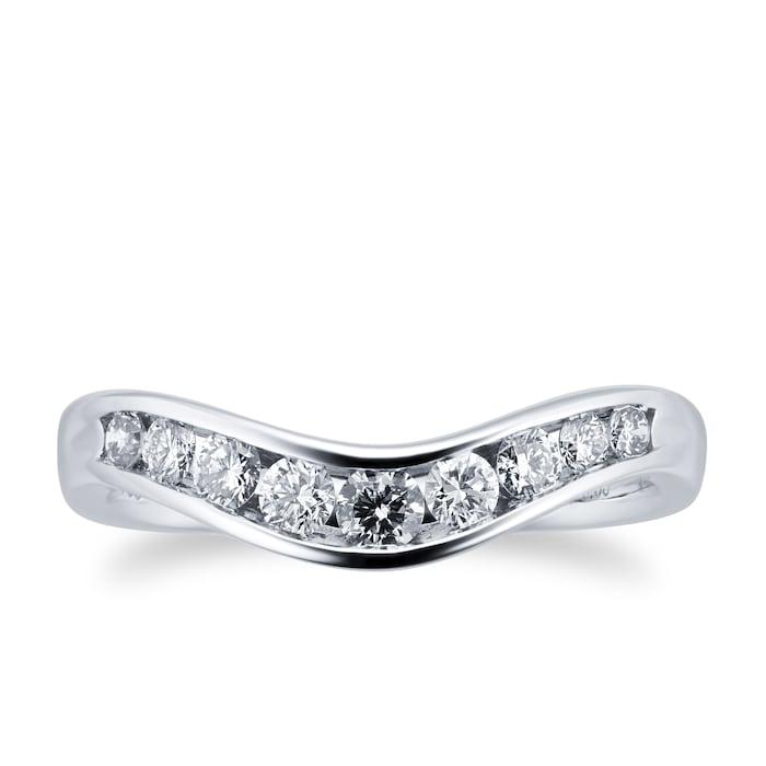 Goldsmiths Brilliant Cut 0.33 Carat Total Weight Diamond Set Ladies Shaped Wedding Ring In 18 Carat White Gold - Ring Size J