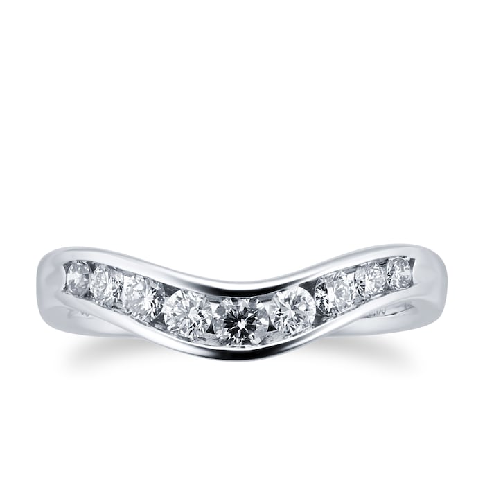 Goldsmiths Brilliant Cut 0.33 Carat Total Weight Diamond Set Ladies Shaped Wedding Ring In 18 Carat White Gold