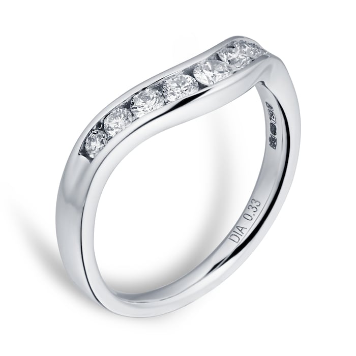 Goldsmiths Brilliant Cut 0.33 Carat Total Weight Diamond Set Ladies Shaped Wedding Ring In 18 Carat White Gold - Ring Size M