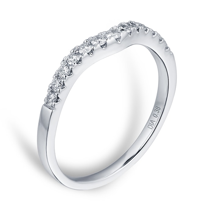 Goldsmiths Brilliant Cut 0.38 Carat Total Weight Diamond Set Ladies Shaped Wedding Ring In 18 Carat White Gold