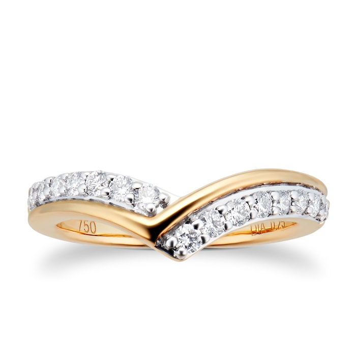 Goldsmiths 18ct Yellow Gold 0.25 Total Carat Weight Diamond Set Shaped Band - Ring Size J