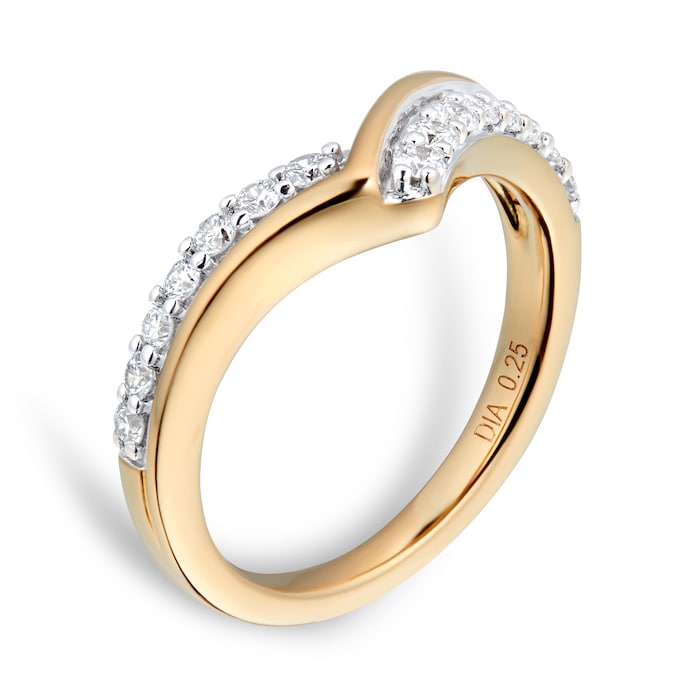 Goldsmiths 18ct Yellow Gold 0.25 Total Carat Weight Diamond Set Shaped Band - Ring Size J