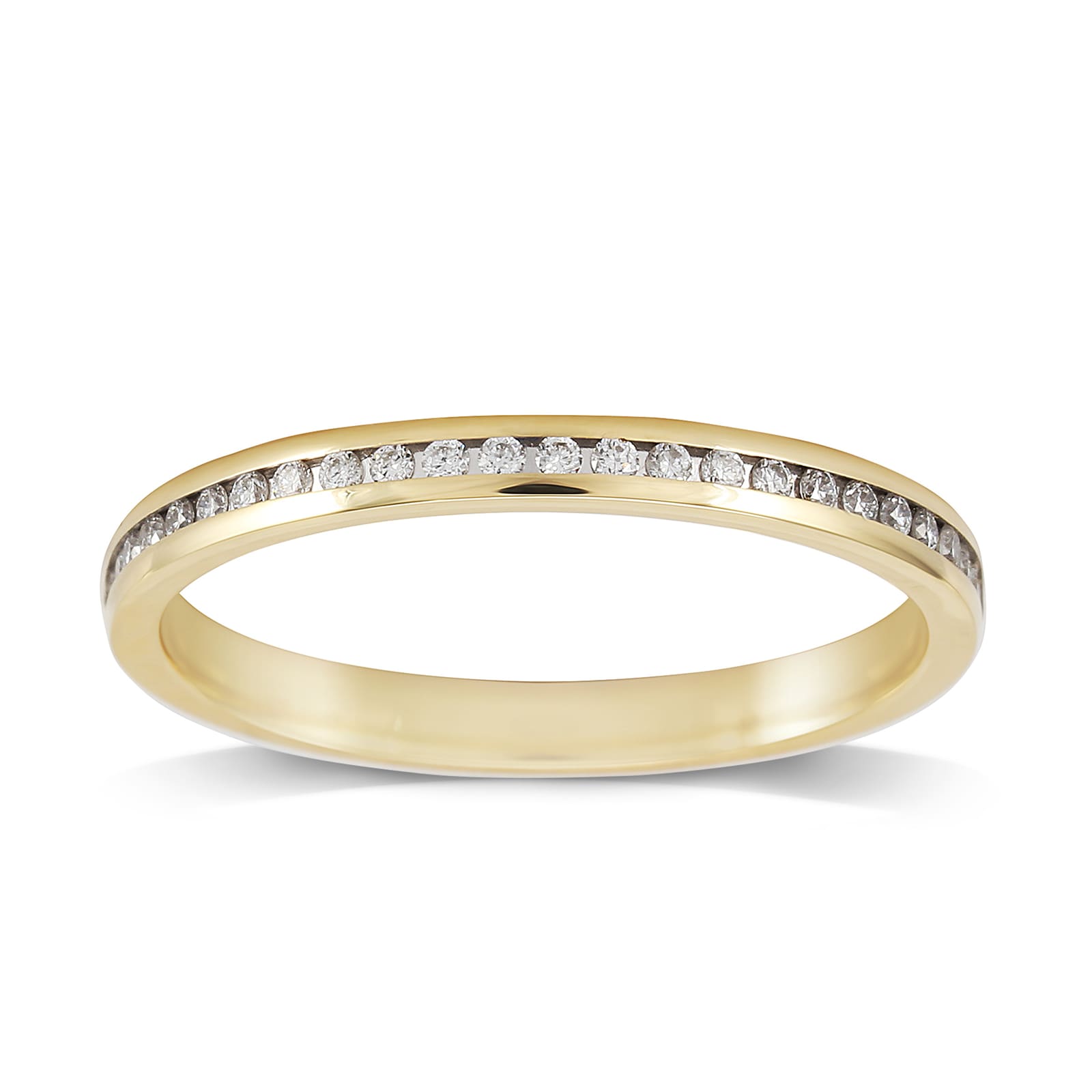 18ct Yellow Gold 0.12ct Round Brilliant Cut Channel Set Wedding Ring - Ring Size M