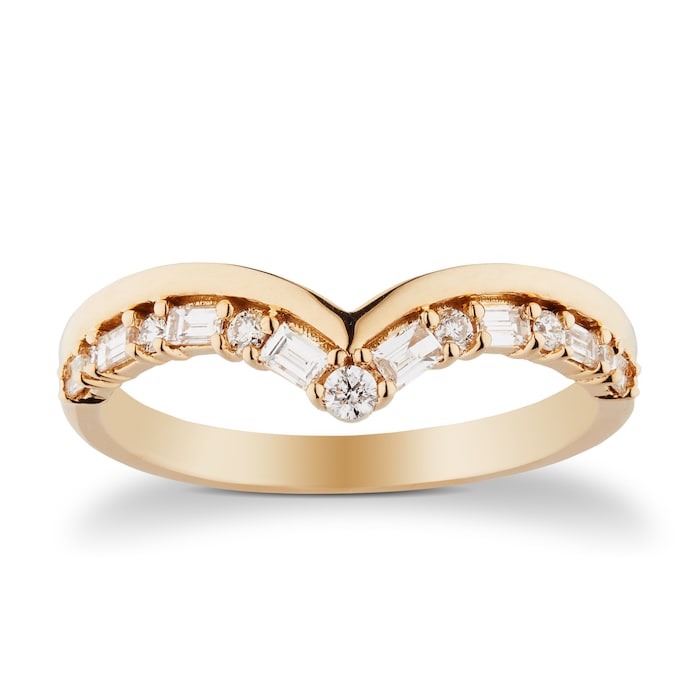 Goldsmiths 18ct Yellow Gold 0.20cttw Shaped Wedding Ring - Ring Size J