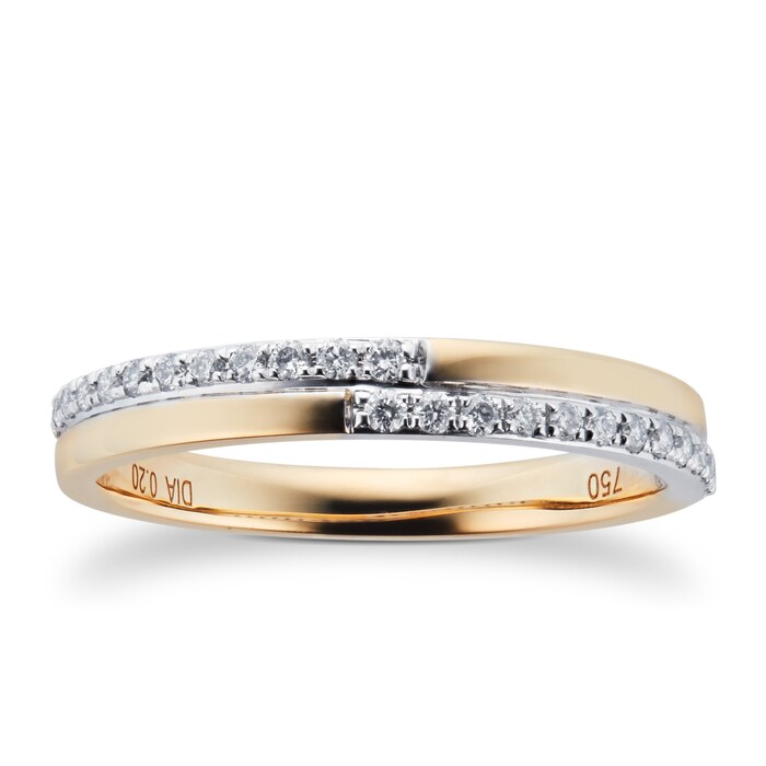 Goldsmiths 18ct Yellow Gold 0.20cttw Diamond Split 2 Row Wedding Ring - Ring Size I