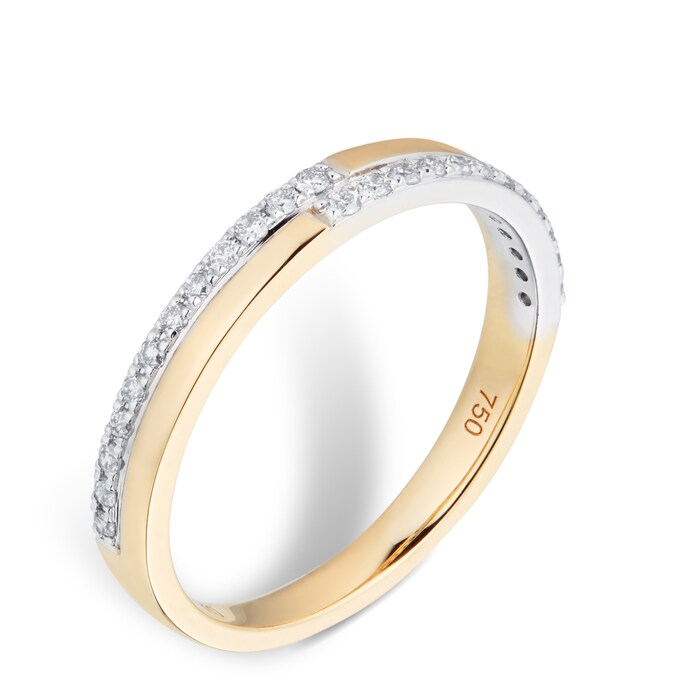 Goldsmiths 18ct Yellow Gold 0.20cttw Diamond Split 2 Row Wedding Ring