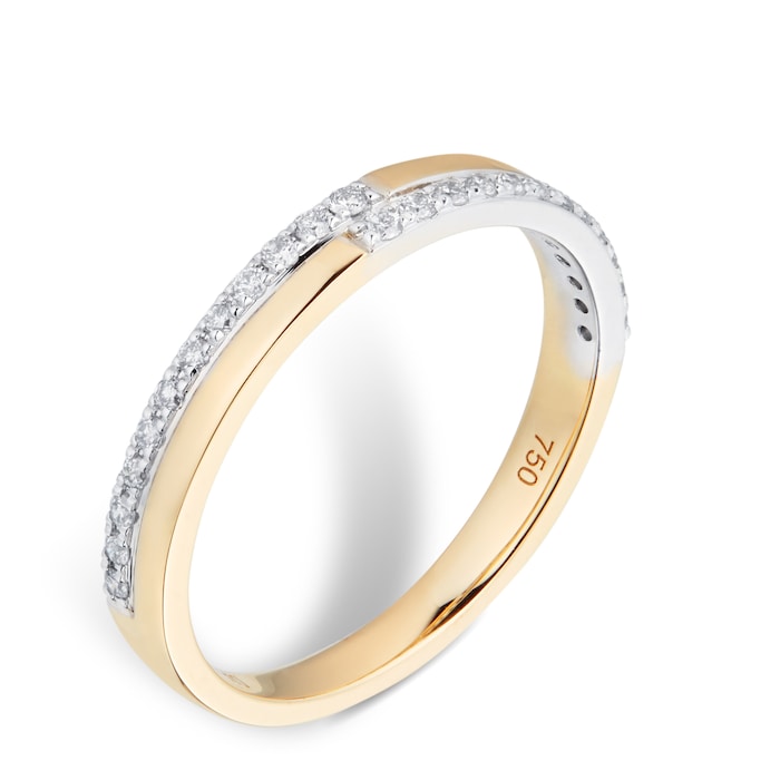 Goldsmiths 18ct Yellow Gold 0.20cttw Diamond Split 2 Row Wedding Ring - Ring Size I