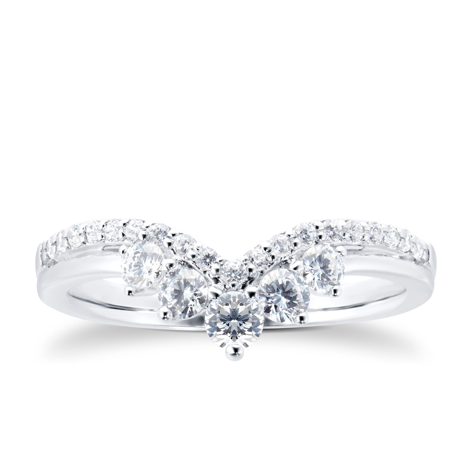 18ct White Gold 0.50ct Diamond Double Row Shaped Wedding Band - Ring Size O