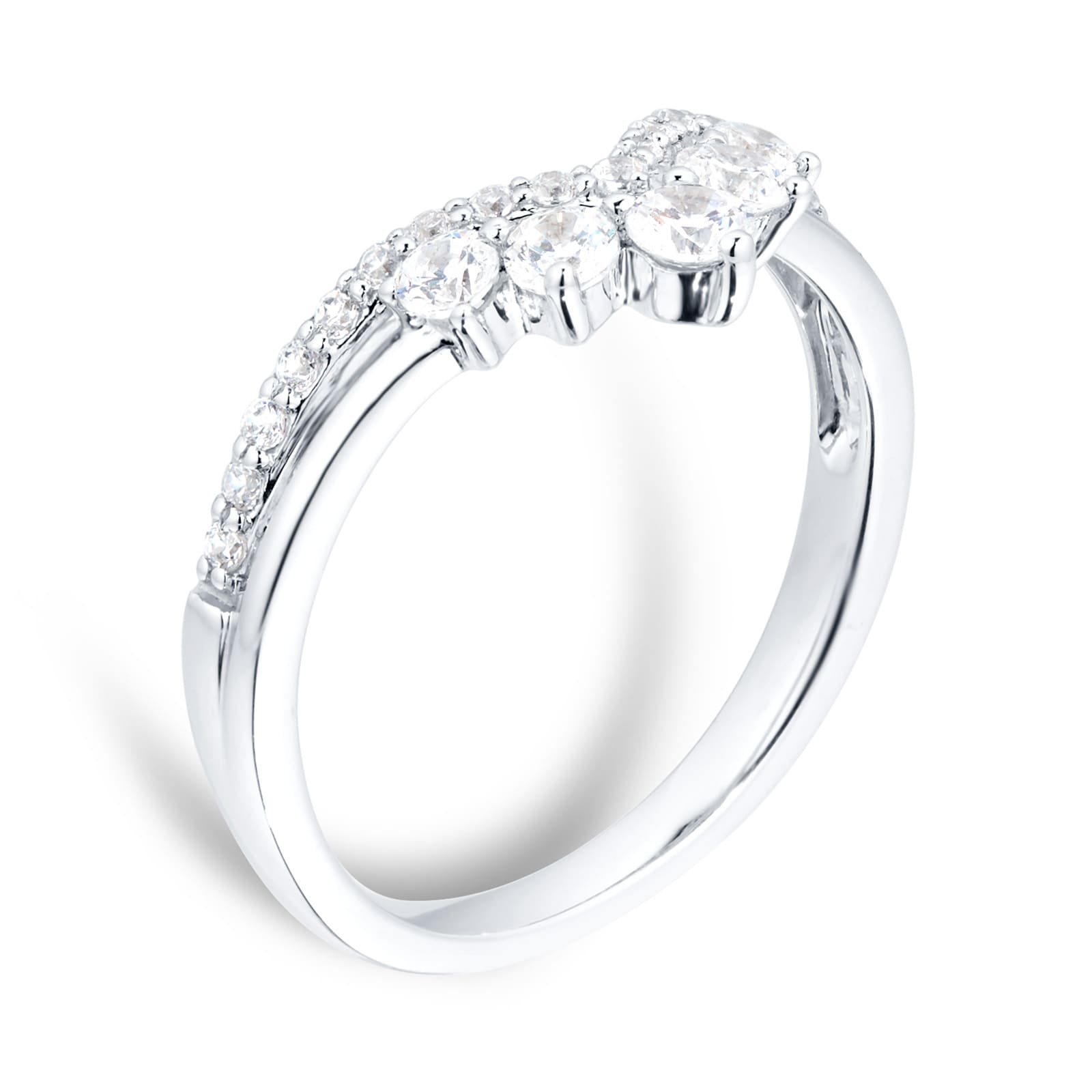 Goldsmiths 18ct White Gold 0.50ct Diamond Double Row Shaped Wedding Band - Ring Size O