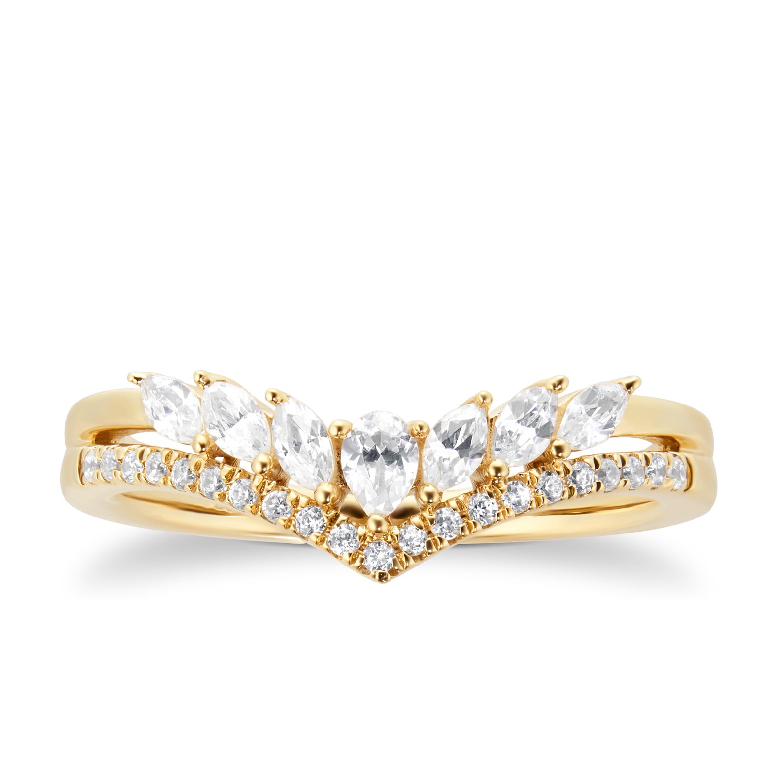 18ct Yellow Gold 0.40ct Diamond Pear & Marquise Double Row Wedding Band - Ring Size P