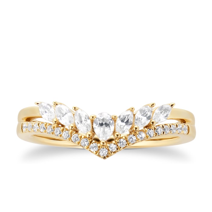 Goldsmiths 18ct Yellow Gold 0.40ct Diamond Pear & Marquise Double Row Wedding Band