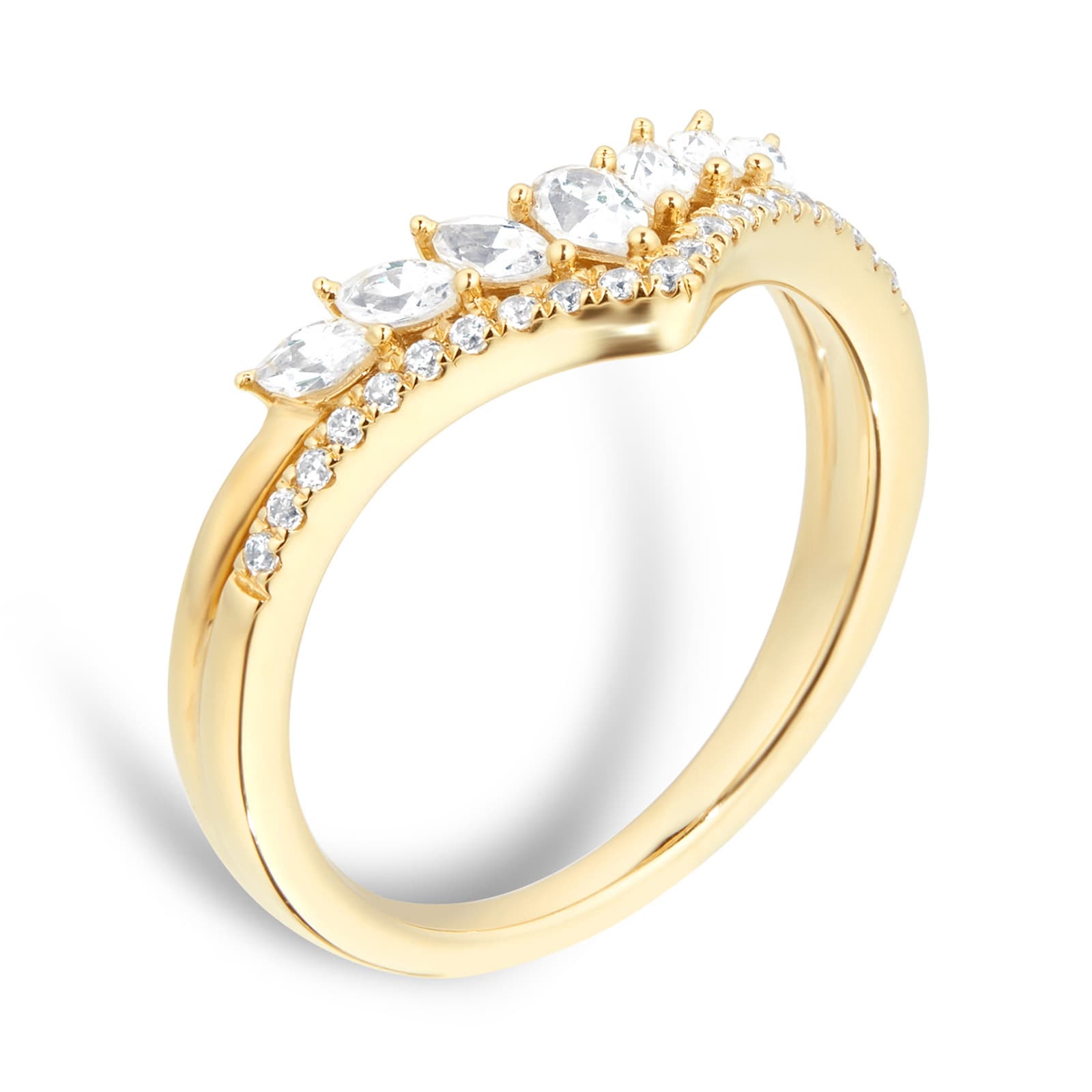 Goldsmiths 18ct Yellow Gold 0.40ct Diamond Pear & Marquise Double Row Wedding Band Goldsmiths 18ct Yellow Gold 0.40ct Diamond Pear & Marquise Double Row Wedding Band