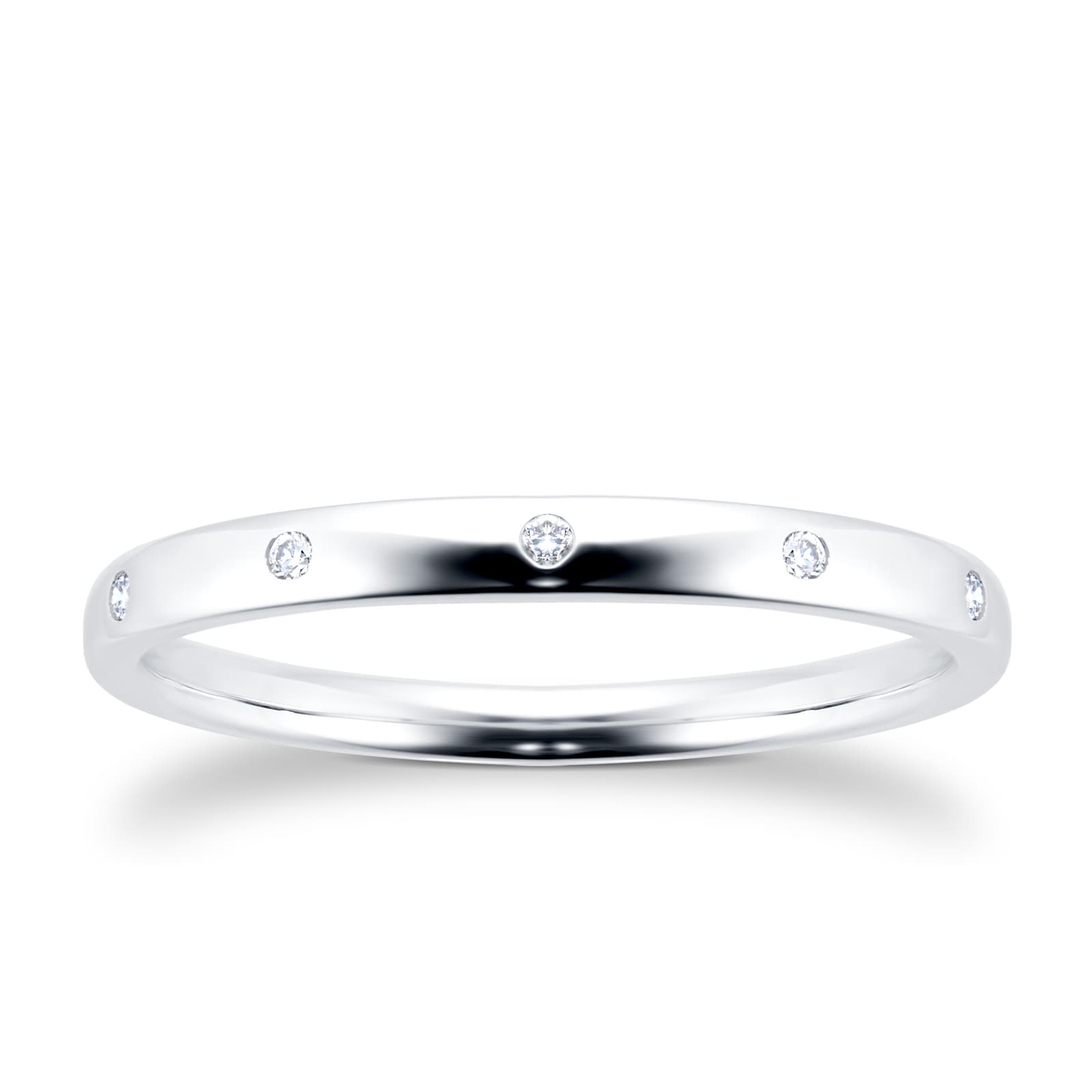 18ct White Gold 0.03ct Diamond 5 Stone Wedding Band - Ring Size K