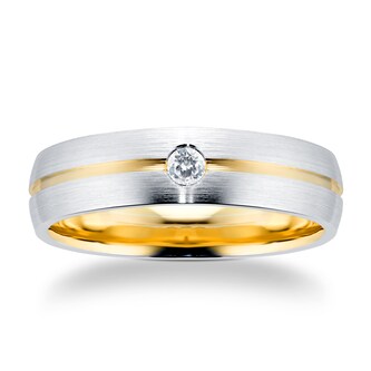 Goldsmiths 18ct White & Yellow Gold Gents 6mm 0.10cttw Diamond Band Goldsmiths 18ct White & Yellow Gold Gents 6mm 0.10cttw Diamond Band