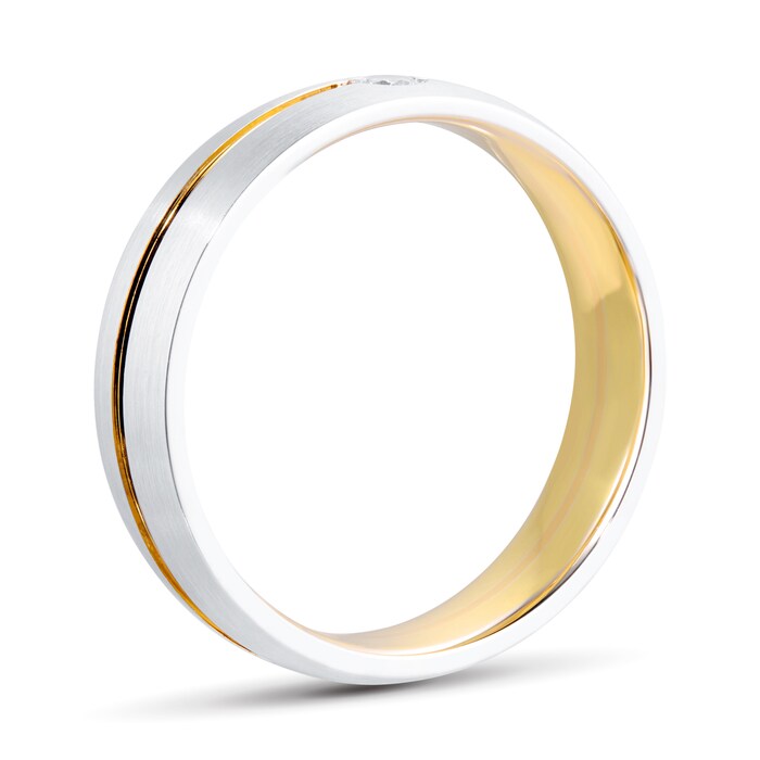 Goldsmiths 18ct White & Yellow Gold Gents 6mm 0.10cttw Diamond Band