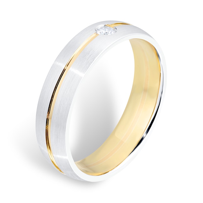 Goldsmiths 18ct White & Yellow Gold Gents 6mm 0.10cttw Diamond Band