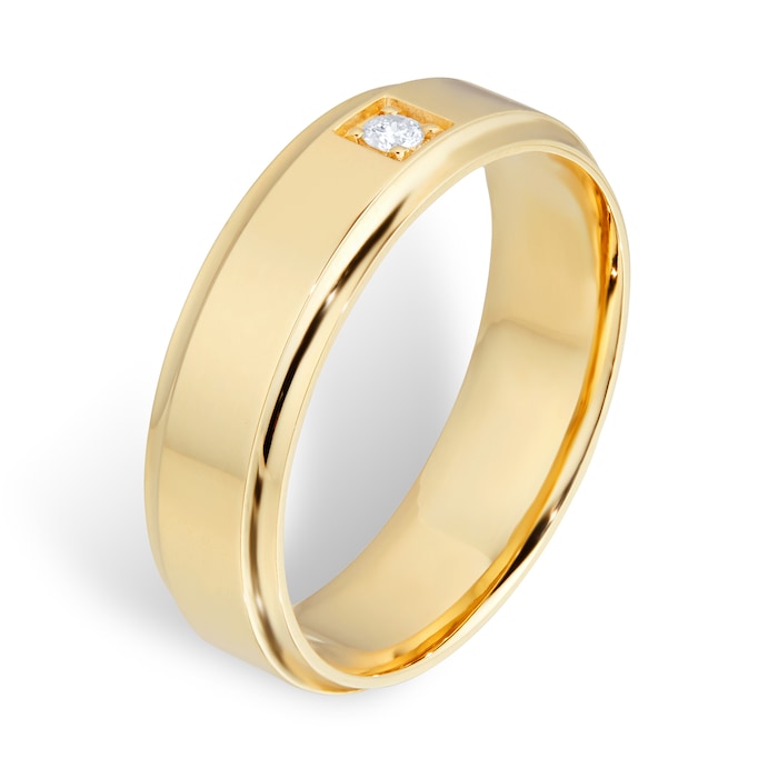 Goldsmiths 18ct Yellow Gold Gents 6mm 0.05ct Diamond Band