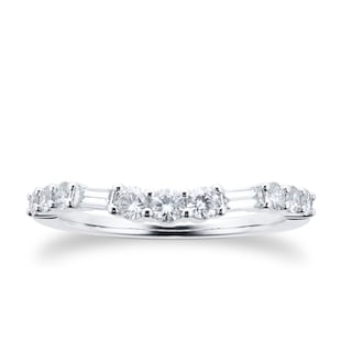 Goldsmiths 18ct White Gold Round & Baguette Cut 0.50ct Diamond Shaped Band