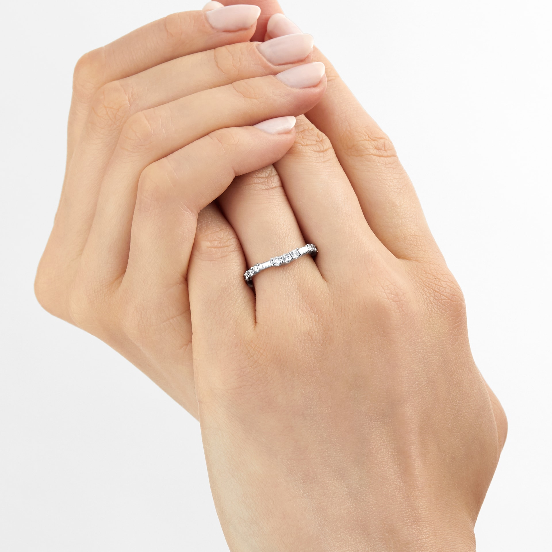 Goldsmiths 18ct White Gold Round & Baguette Cut 0.50ct Diamond Shaped Band Goldsmiths 18ct White Gold Round & Baguette Cut 0.50ct Diamond Shaped Band