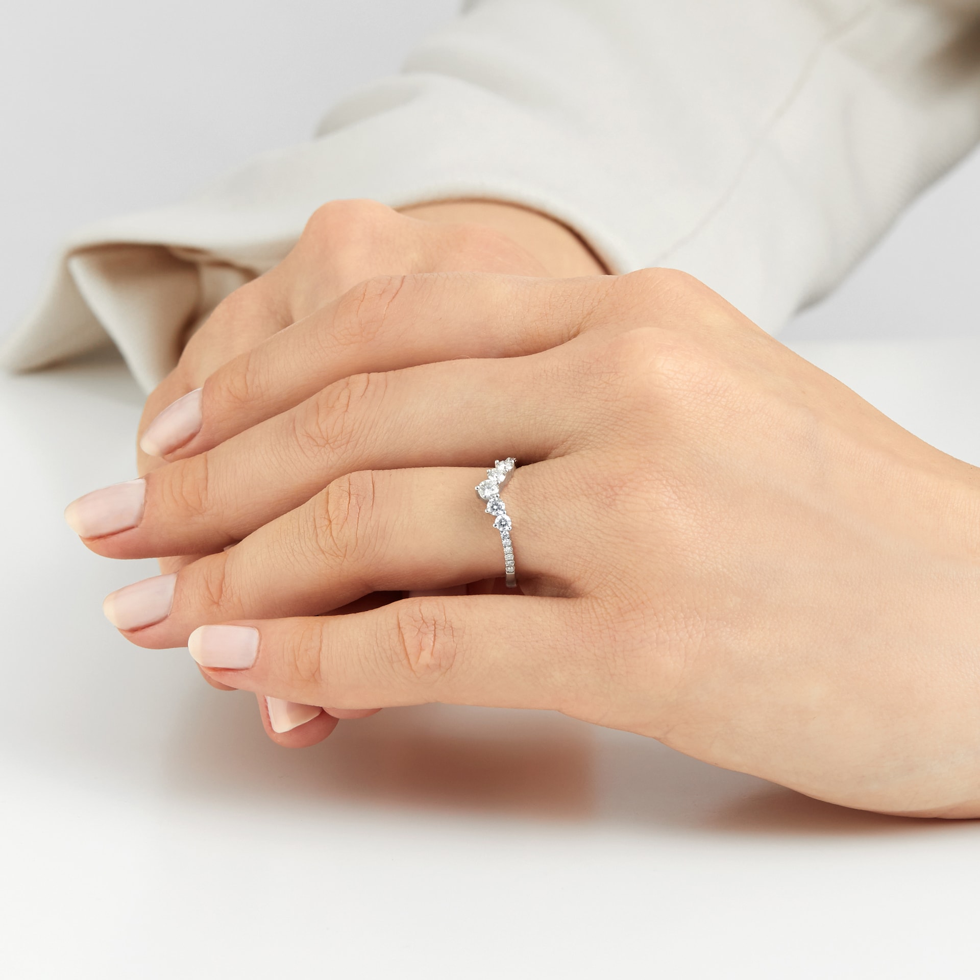 Goldsmiths 18ct White Gold 0.50ct Diamond Curved Wedding Ring Goldsmiths 18ct White Gold 0.50ct Diamond Curved Wedding Ring