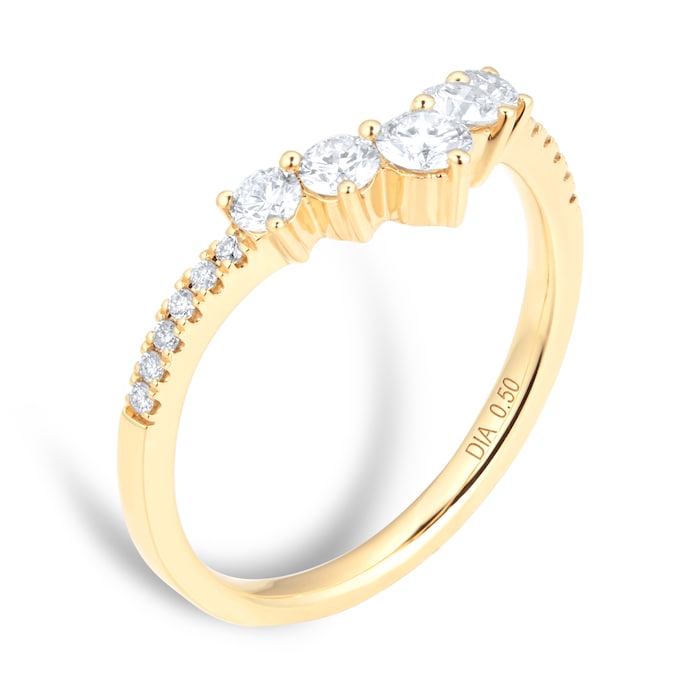 Goldsmiths 18ct Yellow Gold 0.50ct Diamond Curved Wedding Ring