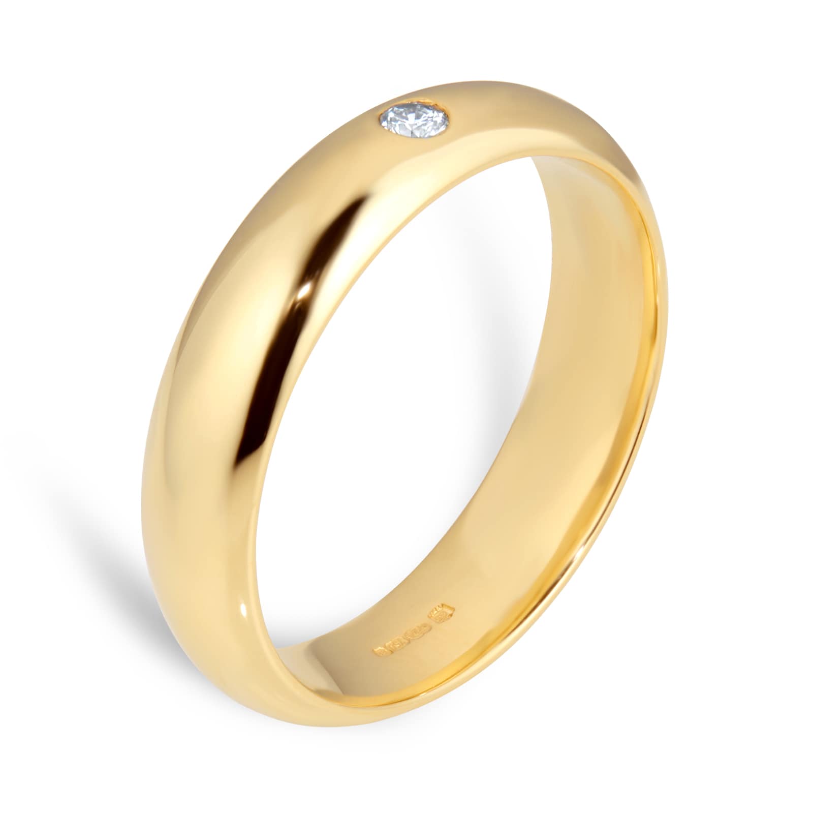 Goldsmiths 18ct Yellow Gold 0.05ct Diamond 5mm Paris Court Wedding Ring - Ring Size P Goldsmiths 18ct Yellow Gold 0.05ct Diamond 5mm Paris Court Wedding Ring - Ring Size P