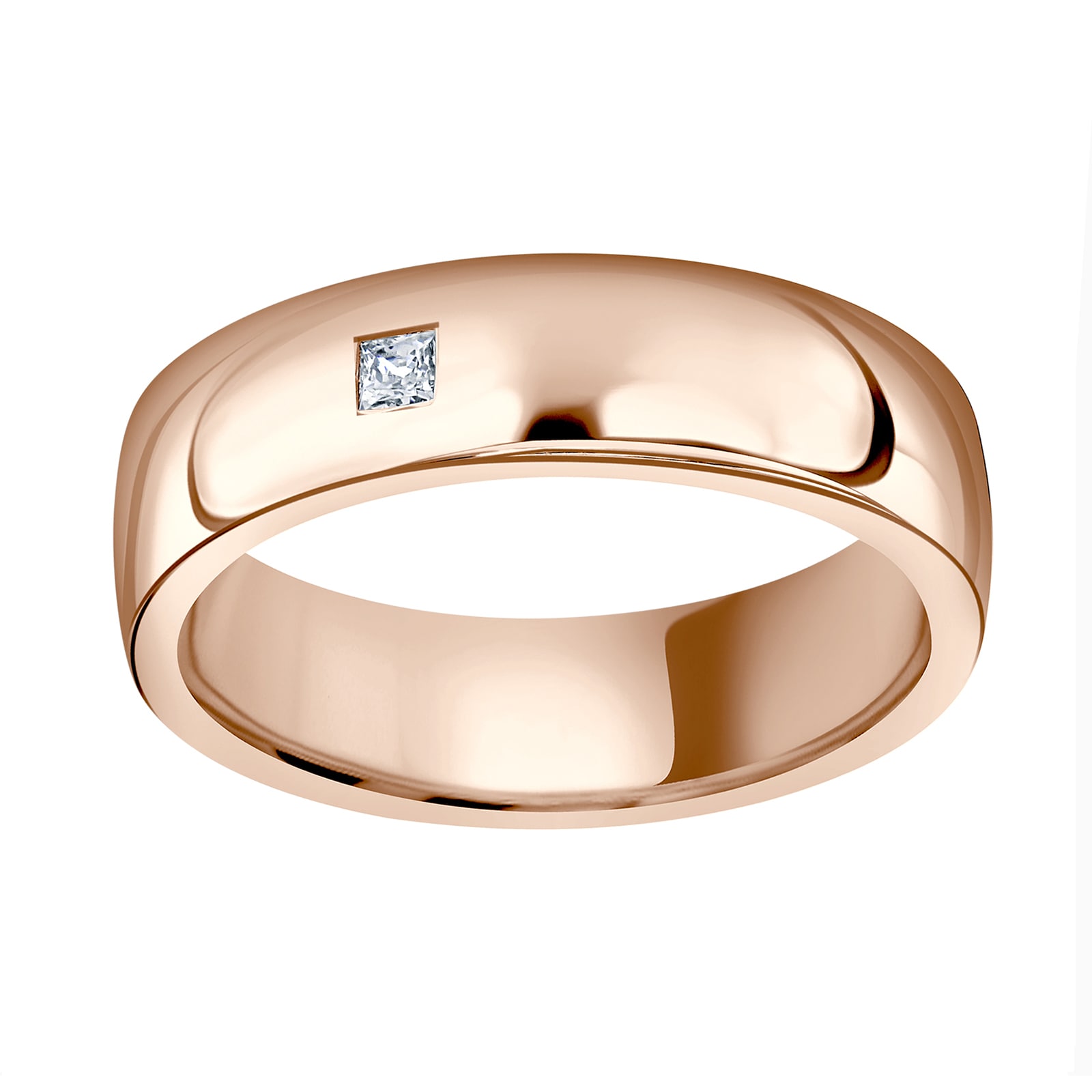 18ct Rose Gold 0.08cttw Princess Cut Rub Over Wedding Ring - Ring Size P