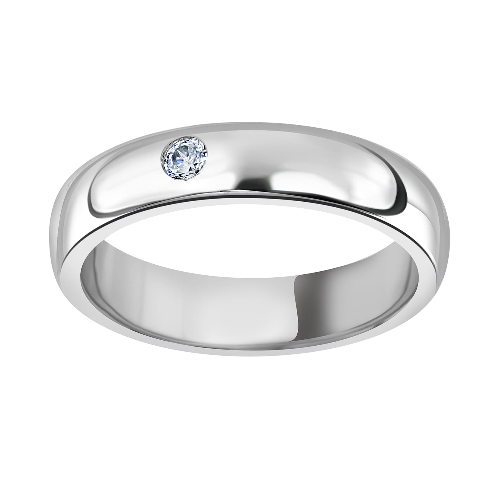 18ct White Gold 0.08cttw Round Brilliant Cut Rub Over Diamond Set Wedding Ring - Ring Size F