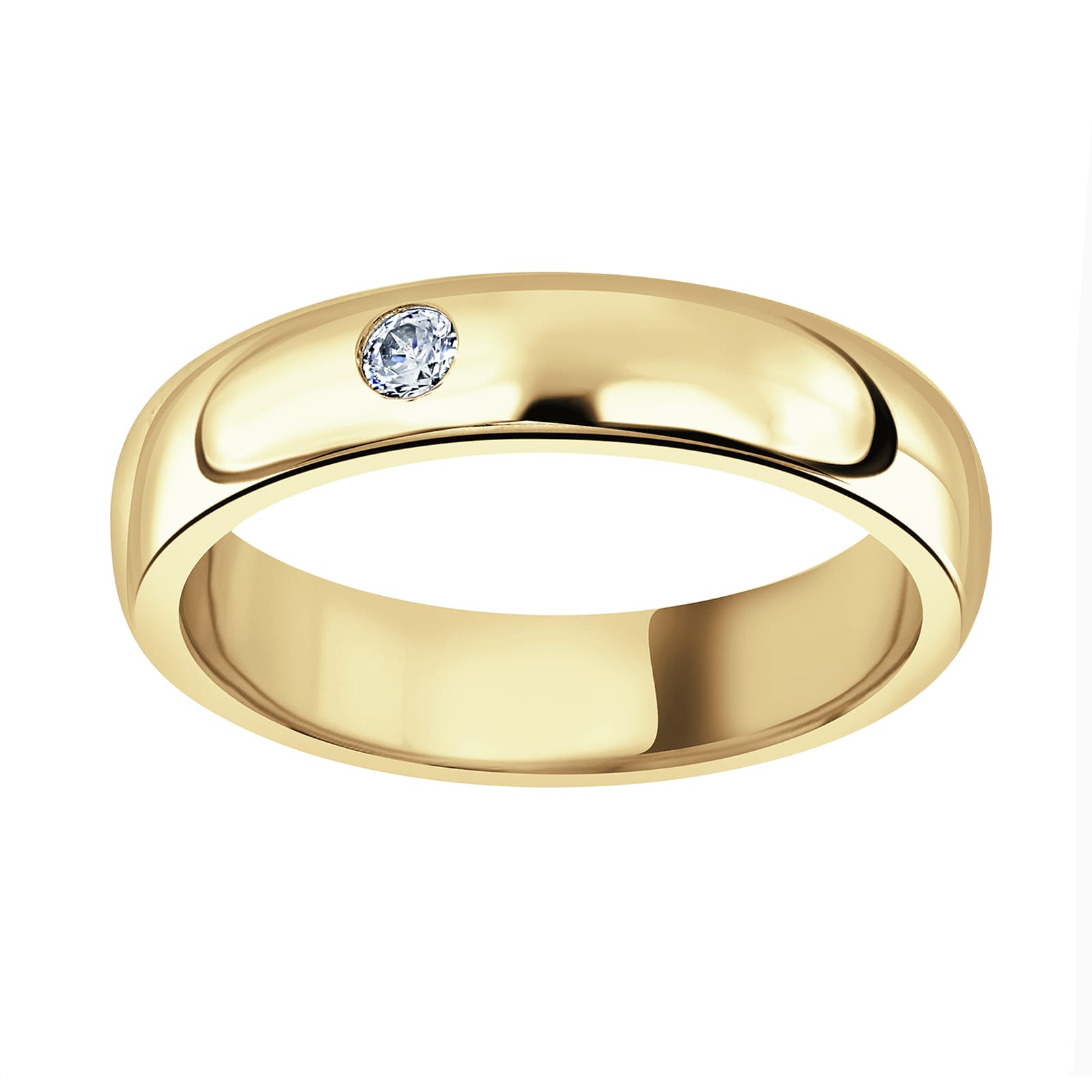 18ct Yellow Gold 0.08cttw Round Brilliant Cut Rub Over Diamond Set Wedding Ring - Ring Size V