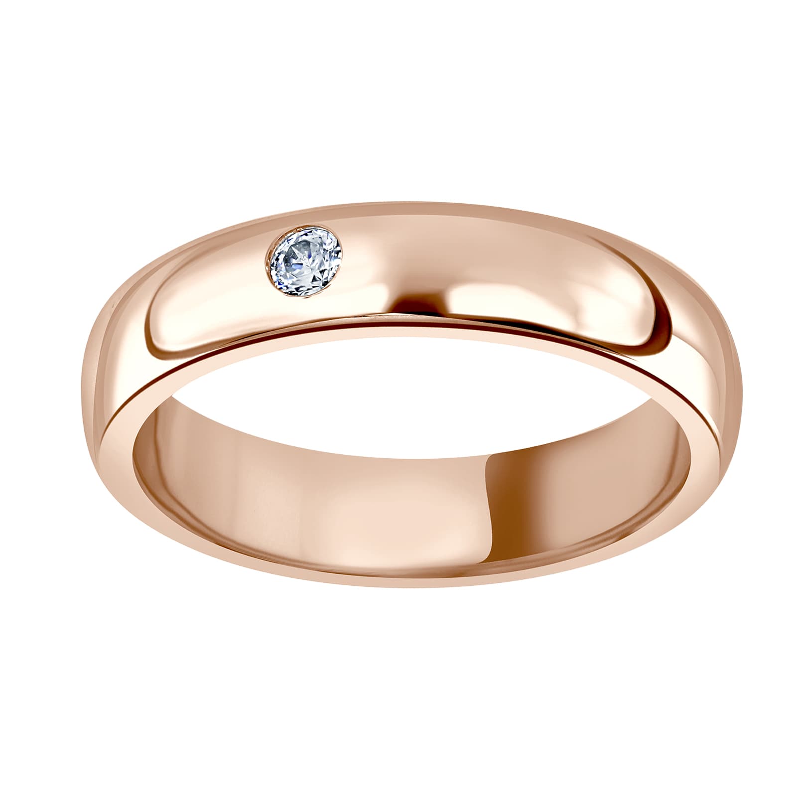 18ct Rose Gold 0.08cttw Round Brilliant Cut Rub Over Diamond Set Wedding Ring - Ring Size S