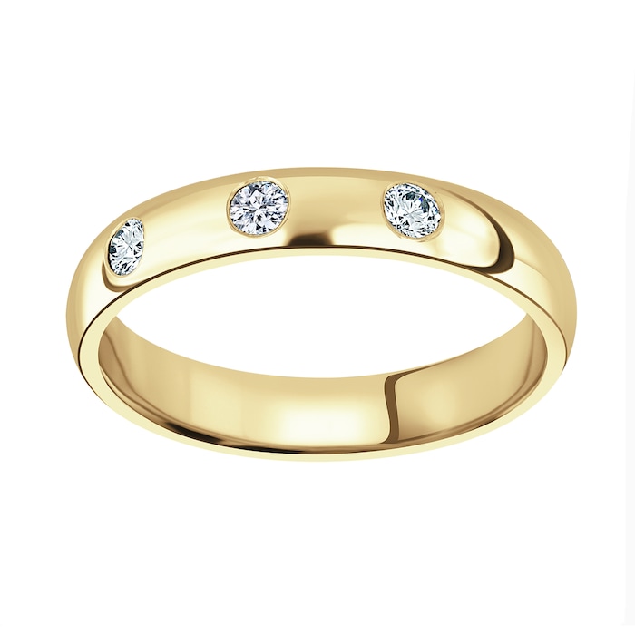Mappin & Webb 18ct Yellow Gold 0.24cttw Round Brilliant Cut Three Stone Diamond Wedding Ring