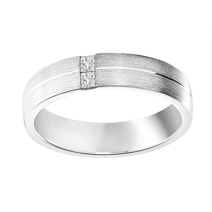 Mappin & Webb 18ct White Gold 0.10cttw Princess Cut Diamond Brushed Wedding Ring