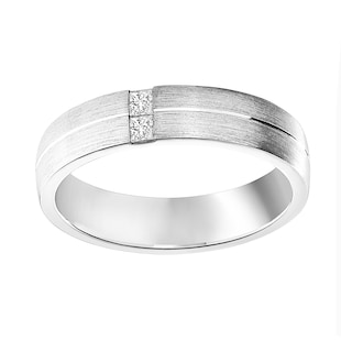 Mappin & Webb 18ct White Gold 0.10cttw Princess Cut Diamond Brushed Wedding Ring
