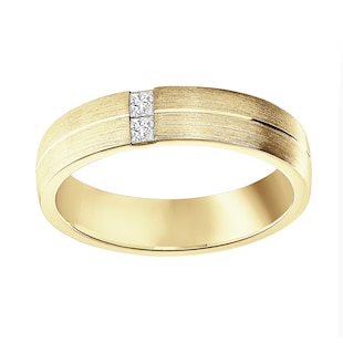 Mappin & Webb 18ct Yellow Gold 0.10cttw Princess Cut Diamond Brushed Wedding Ring