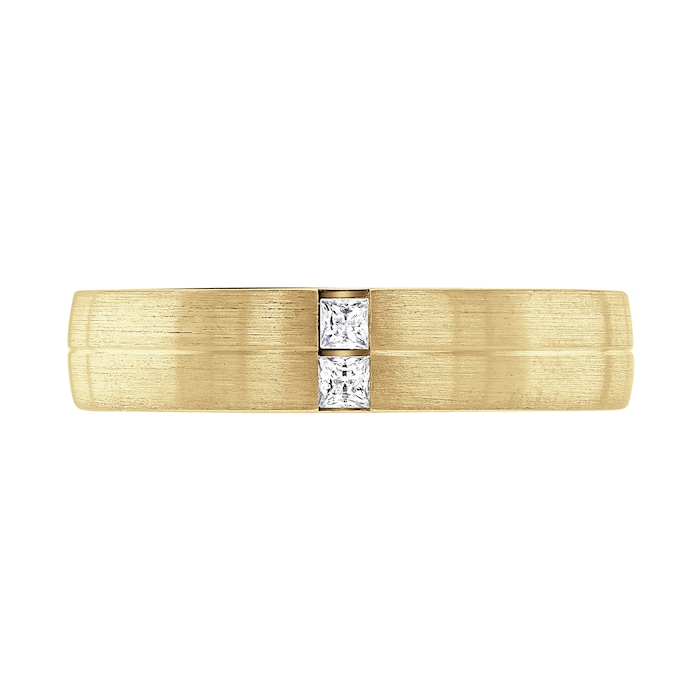 Mappin & Webb 18ct Yellow Gold 0.10cttw Princess Cut Diamond Brushed Wedding Ring