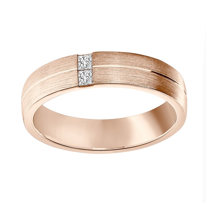 Mappin & Webb 18ct Rose Gold 0.10cttw Princess Cut Diamond Brushed Wedding Ring