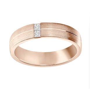 Mappin & Webb 18ct Rose Gold 0.10cttw Princess Cut Diamond Brushed Wedding Ring