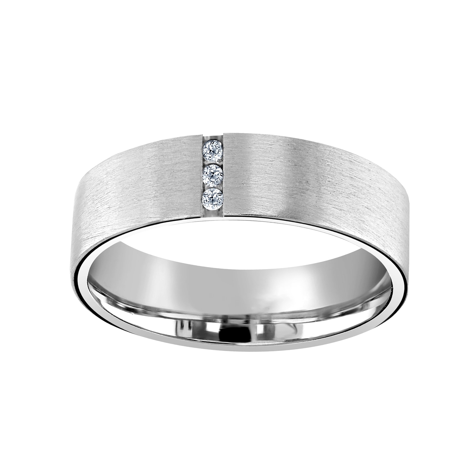 18ct White Gold 0.04cttw Round Brilliant Cut Diamond Brushed Wedding Ring - Ring Size T