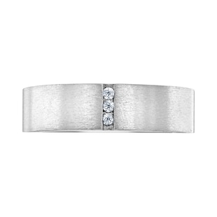 Mappin & Webb 18ct White Gold 0.04cttw Round Brilliant Cut Diamond Brushed Wedding Ring