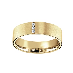 Mappin & Webb 18ct Yellow Gold 0.04cttw Round Brilliant Cut Diamond Brushed Wedding Ring