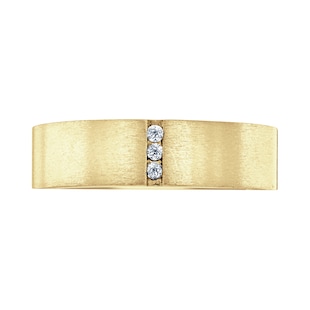 Mappin & Webb 18ct Yellow Gold 0.04cttw Round Brilliant Cut Diamond Brushed Wedding Ring