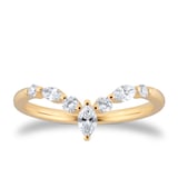 Goldsmiths 18ct Yellow Gold 0.25cttw Diamond Marquise & Round Cut V Wedding Ring